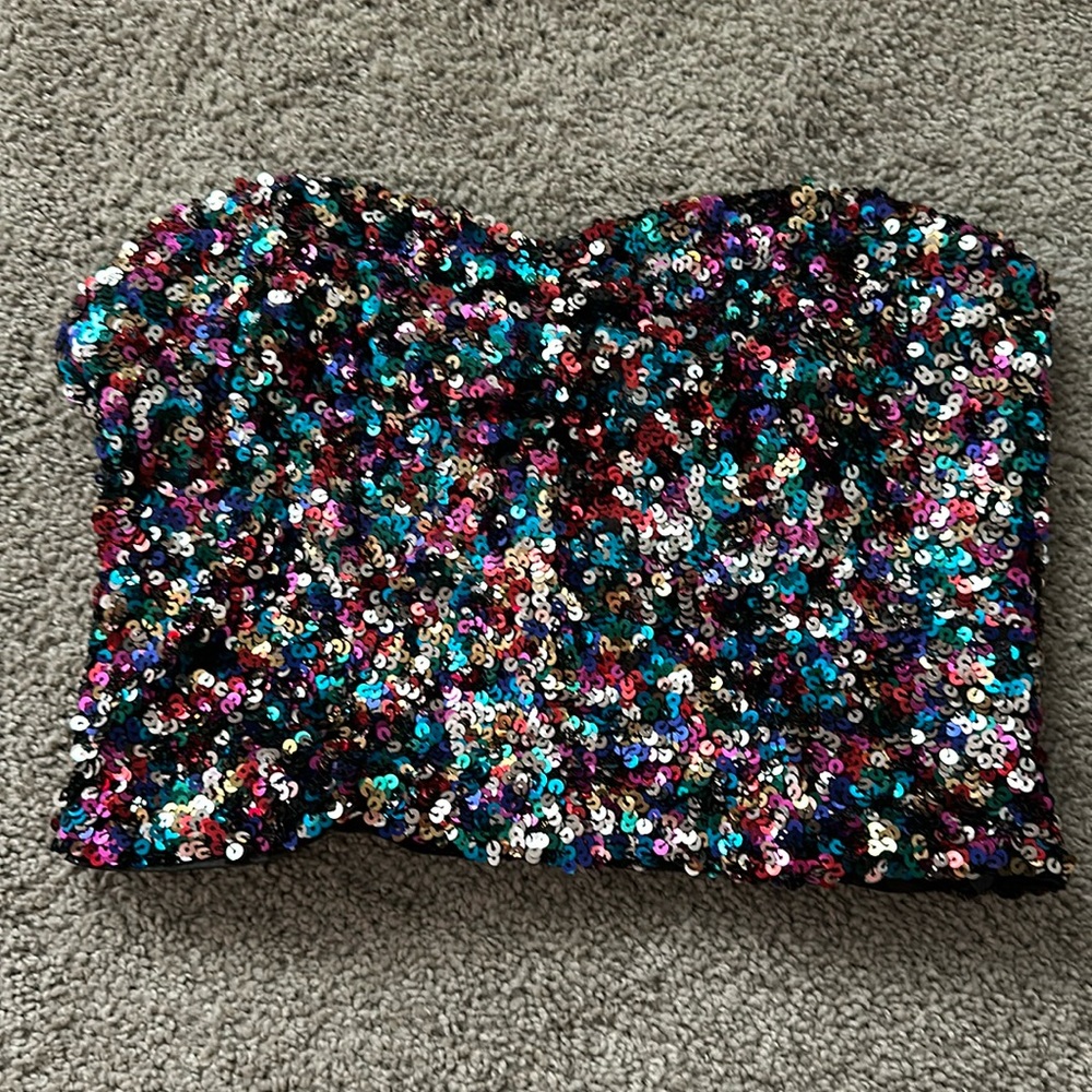 Strapless Multi Colored Sequin Crop Top